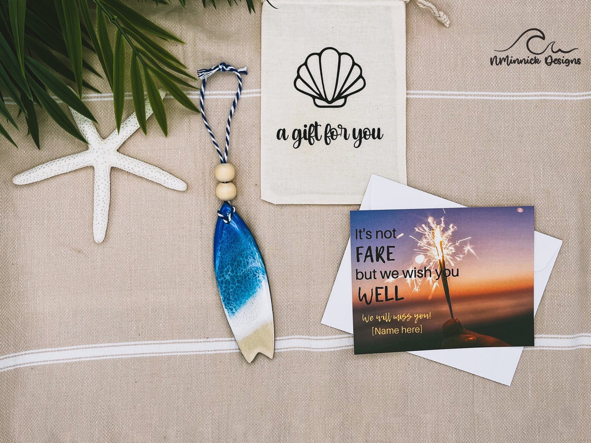 Surfboard Ornament Gift Box with Keepsake Gift Bag and Custom Card