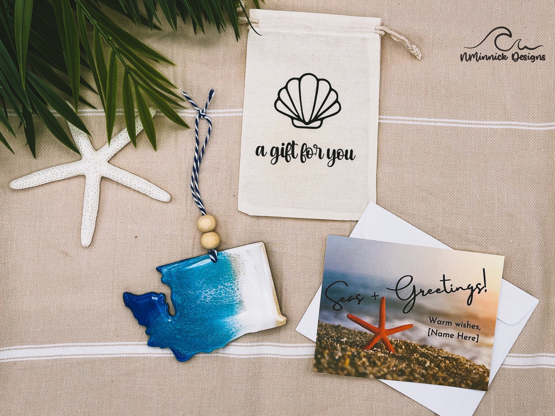 Washington Beach Ornament Gift Box with Keepsake Gift Bag and Custom Card
