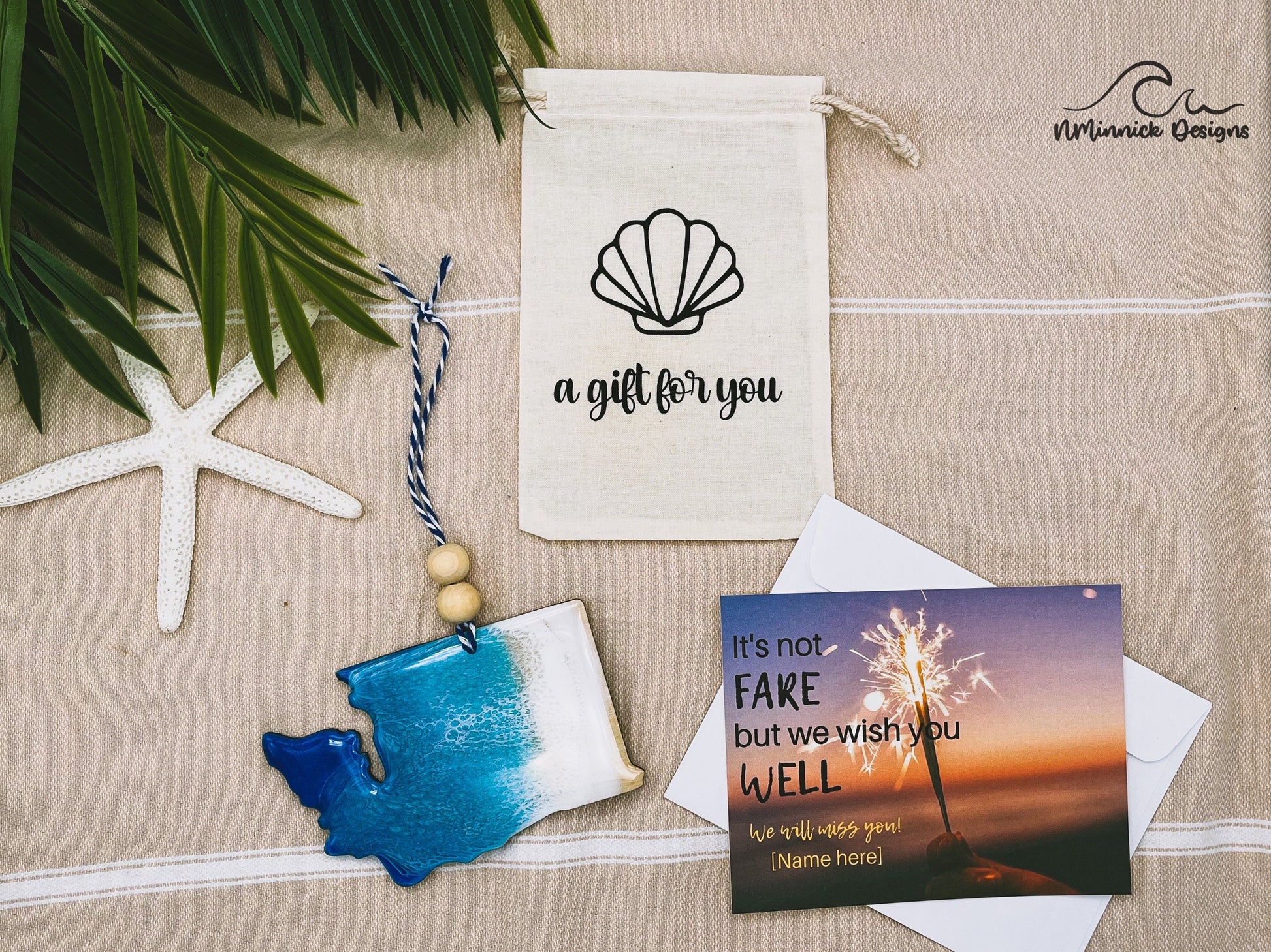Washington Beach Ornament Gift Box with Keepsake Gift Bag and Custom Card