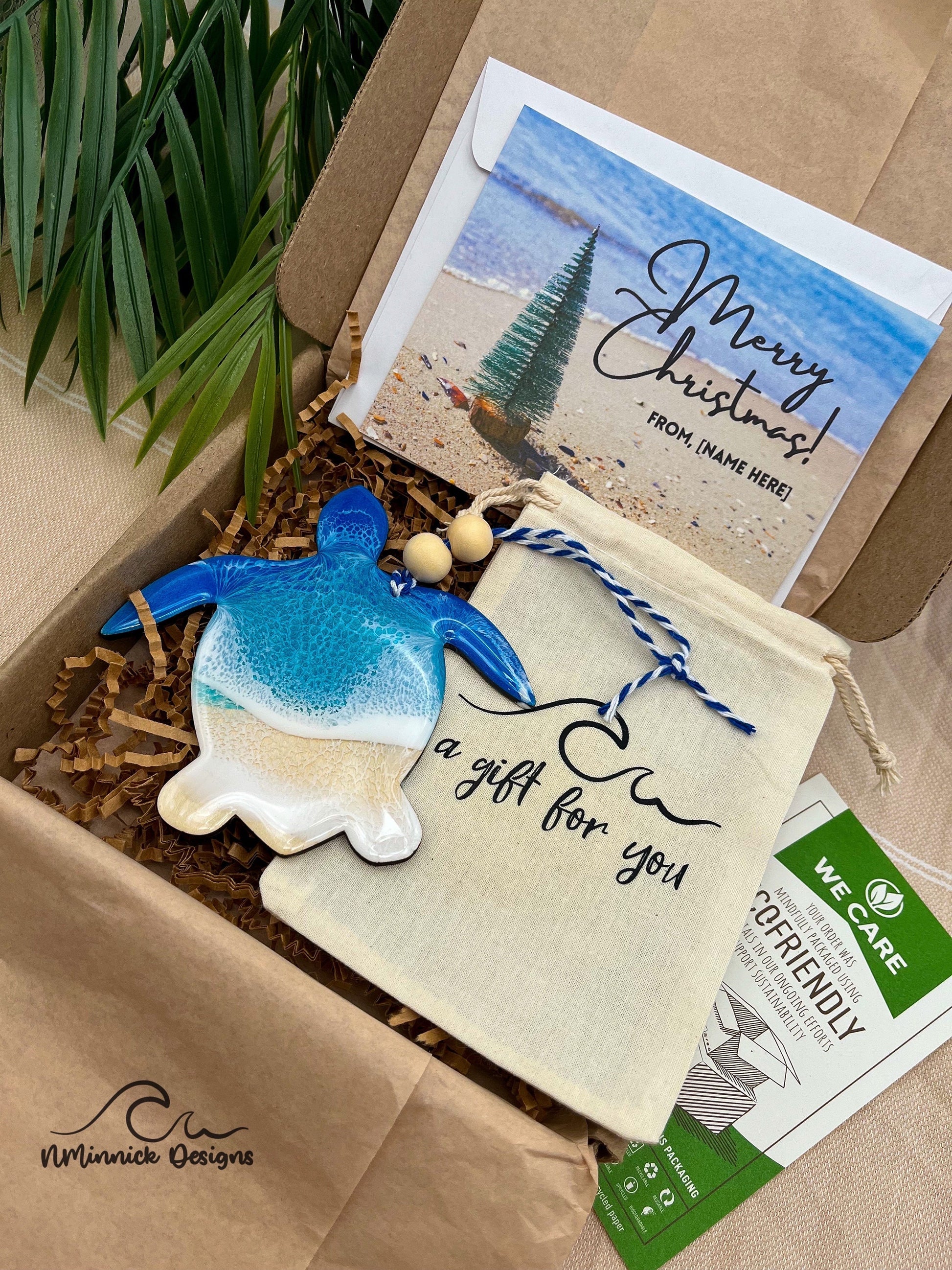 Sea Turtle Ornament Gift Box with Keepsake Gift Bag and Custom Card