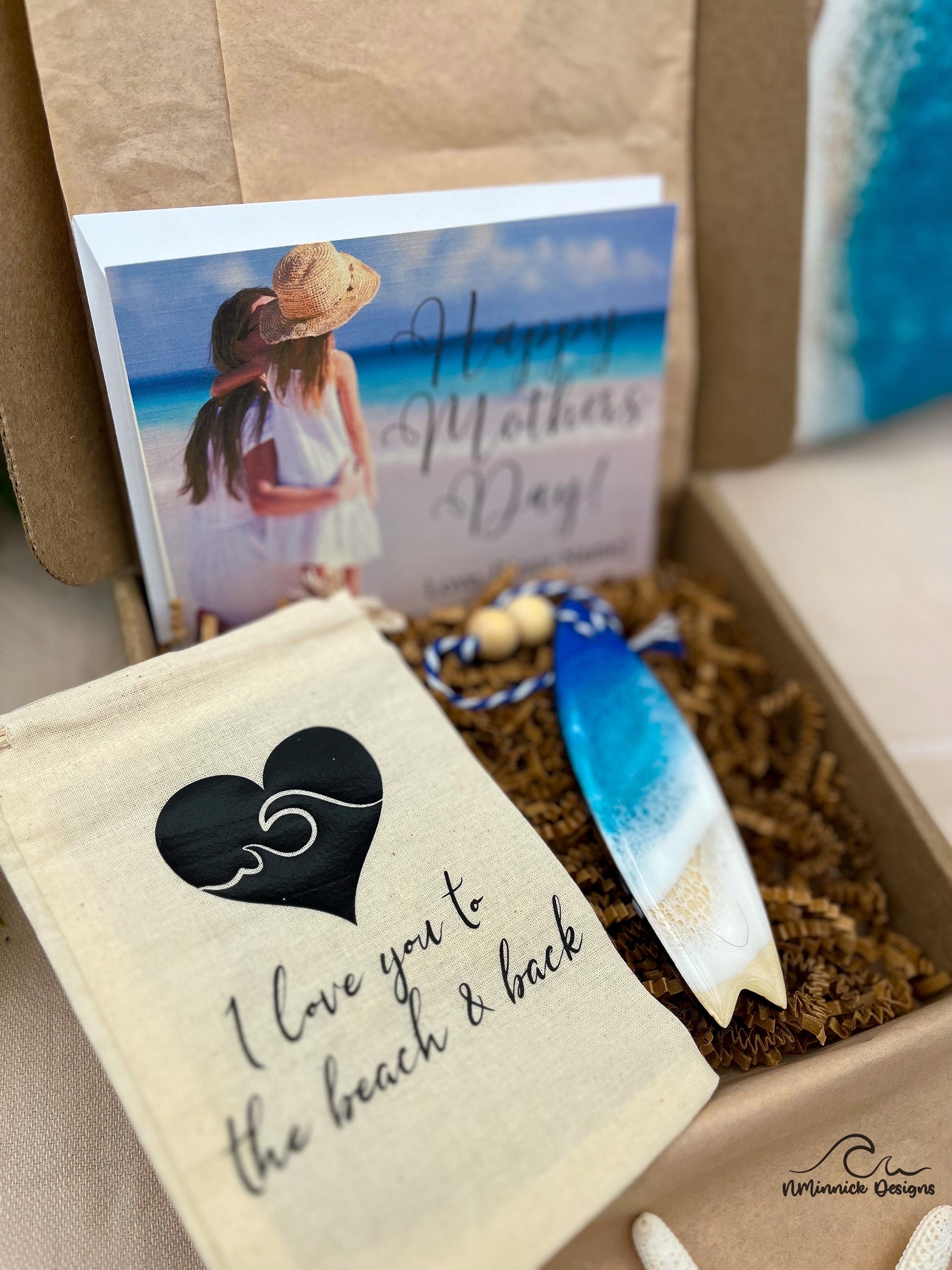Surfboard Ornament Gift Box with Keepsake Gift Bag and Custom Card