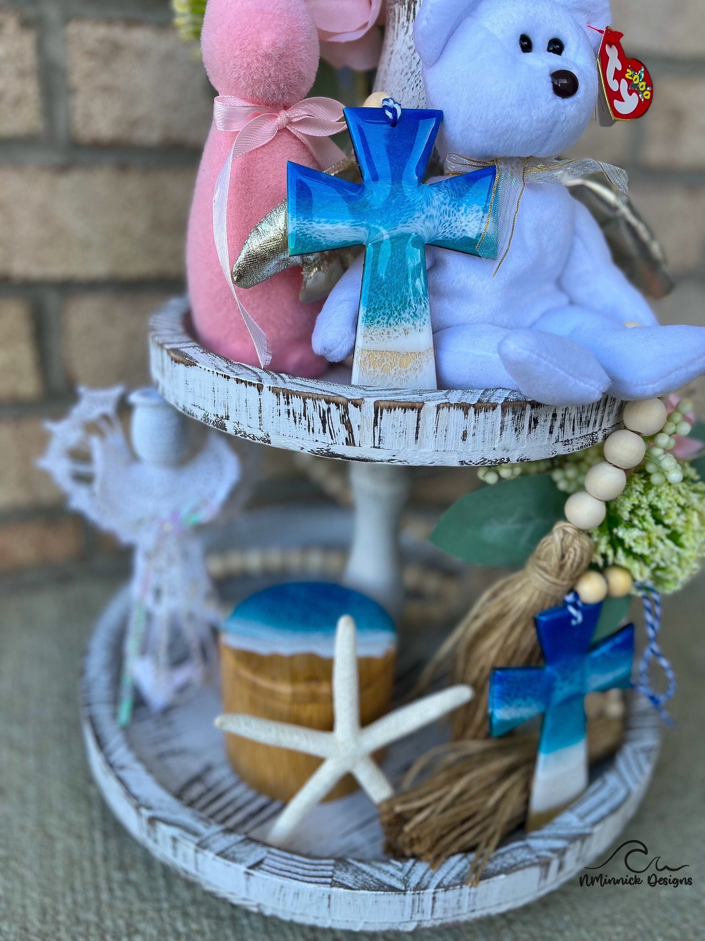 Beach Cross Wood and Resin Ornament