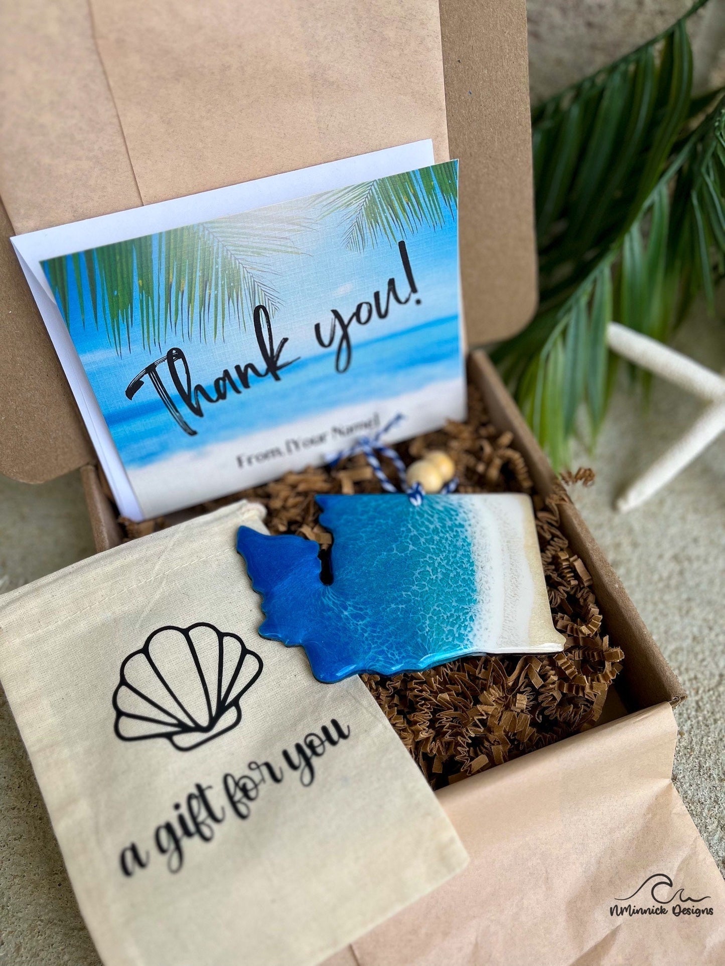 Washington Beach Ornament Gift Box with Keepsake Gift Bag and Custom Card