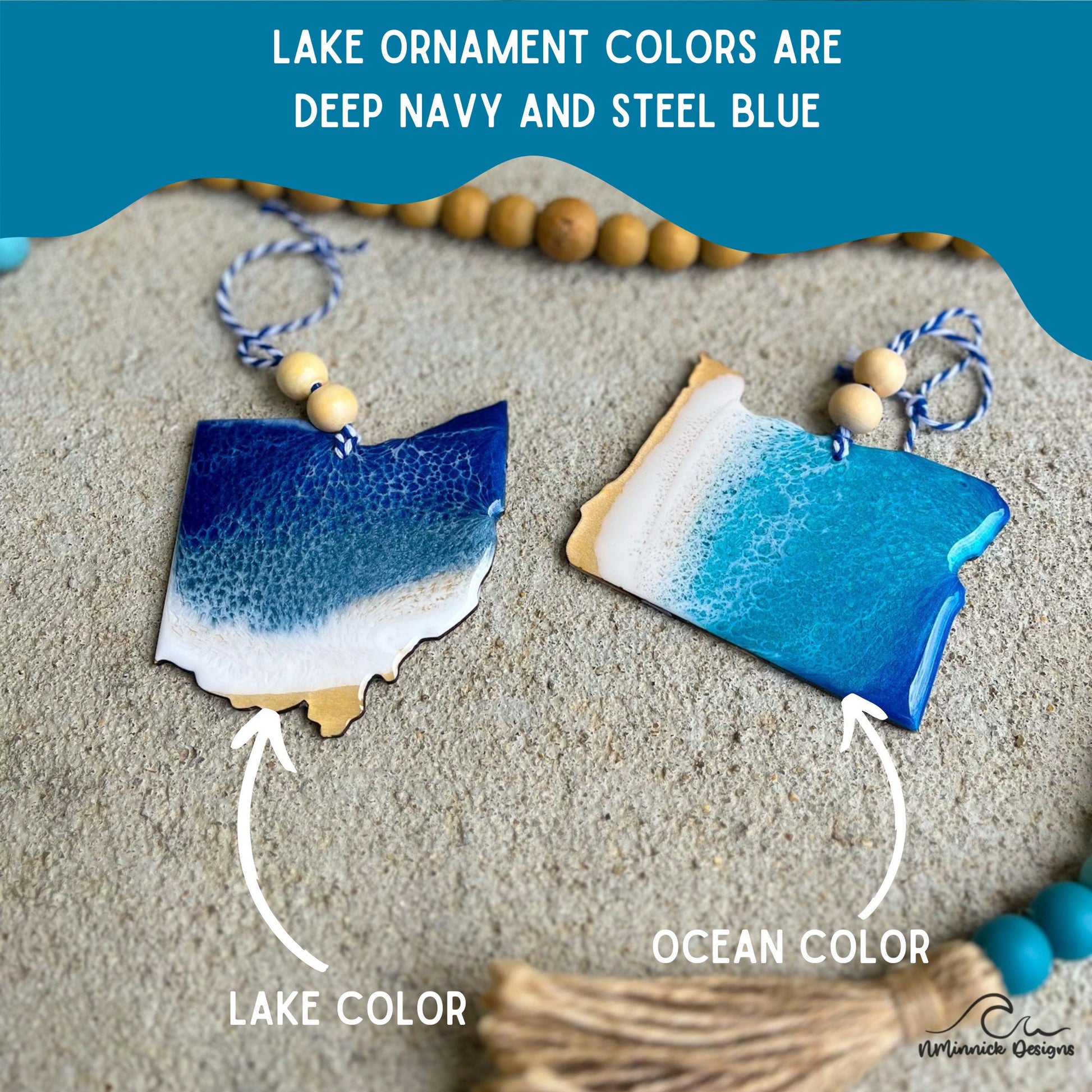 Ohio State Lake Resin Ornament, Handmade Christmas Ornaments, Wood and Resin, Lake House Decor, Lake Erie, Secret Santa Gift, Realtor Gifts