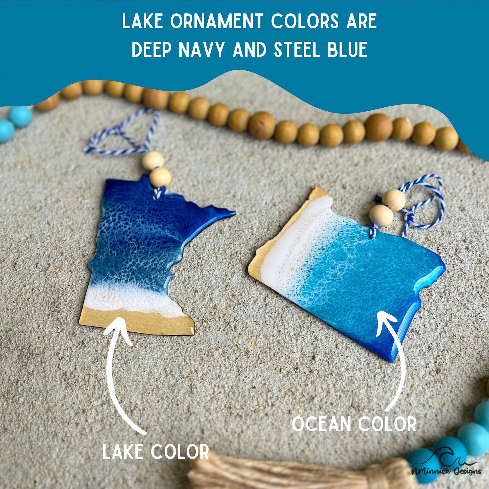 Minnesota Lake Ornament, Handmade Gift, Lake Superior, Lake House Decor, State Ornament, Resin Art