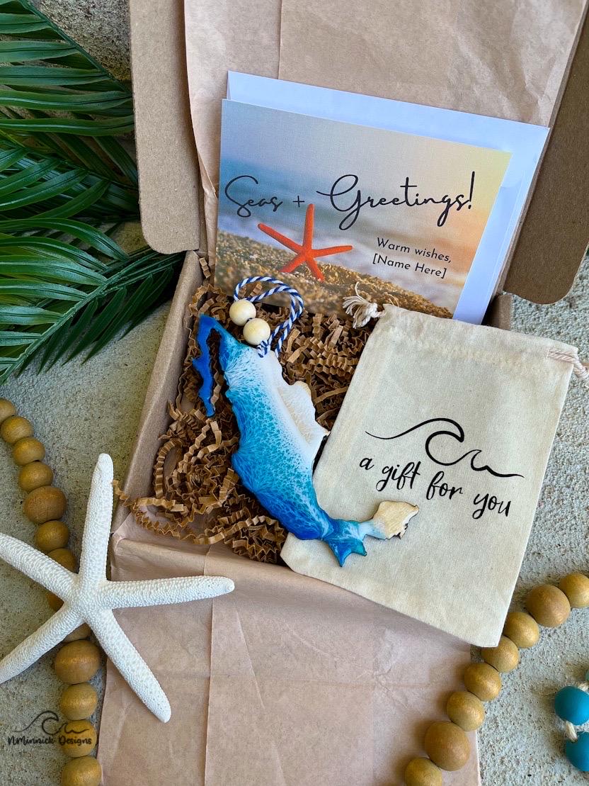 Mexico Ornament Gift Box with Ornament Keeper Bag and Custom Card, Coastal Christmas, Vacation Memories, Travel Gift, Christmas Gift Box
