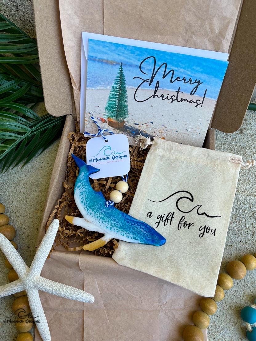 Humpback Whale Ornament Gift Box with Keepsake Ornament Gift Bag and Custom Card