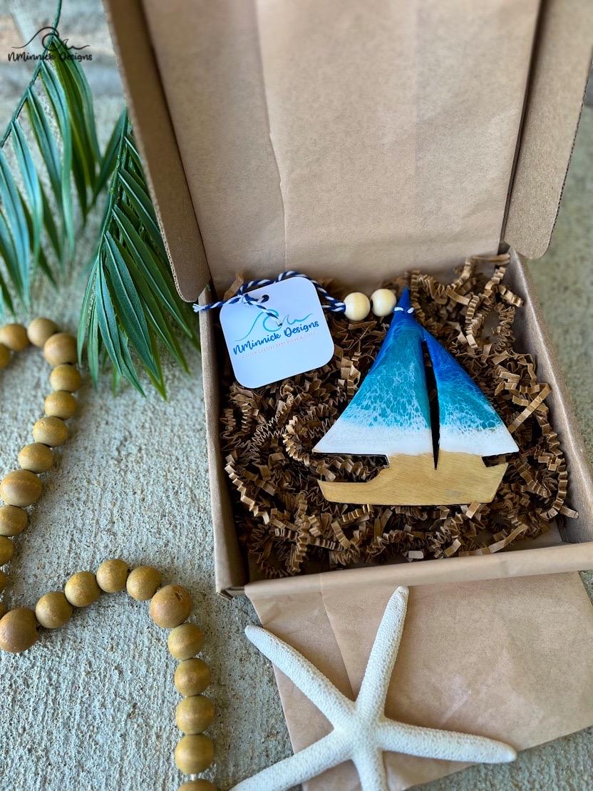 Sailboat Ocean Resin Ornament, Sailing Decor, Boat Ornament, Christmas Tree Decoration, Stocking Stuffer