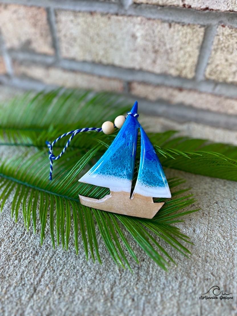 Sailboat Ocean Resin Ornament, Sailing Decor, Boat Ornament, Christmas Tree Decoration, Stocking Stuffer