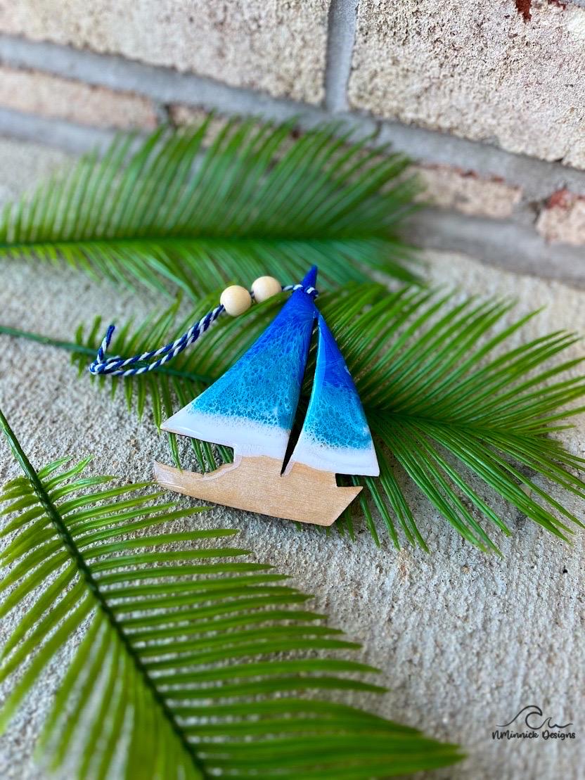 Sailboat Ocean Resin Ornament, Sailing Decor, Boat Ornament, Christmas Tree Decoration, Stocking Stuffer