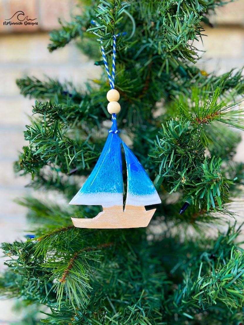 Sailboat Ocean Resin Ornament, Sailing Decor, Boat Ornament, Christmas Tree Decoration, Stocking Stuffer