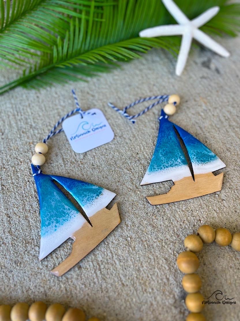 Sailboat Ocean Resin Ornament, Sailing Decor, Boat Ornament, Christmas Tree Decoration, Stocking Stuffer