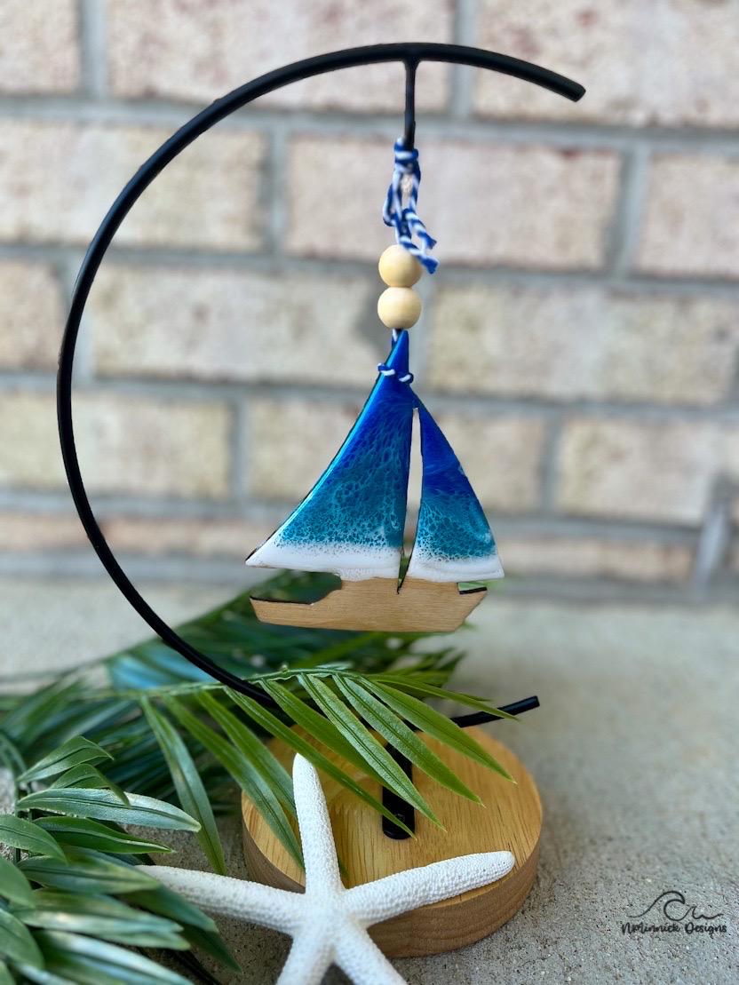 Sailboat Ocean Resin Ornament, Sailing Decor, Boat Ornament, Christmas Tree Decoration, Stocking Stuffer