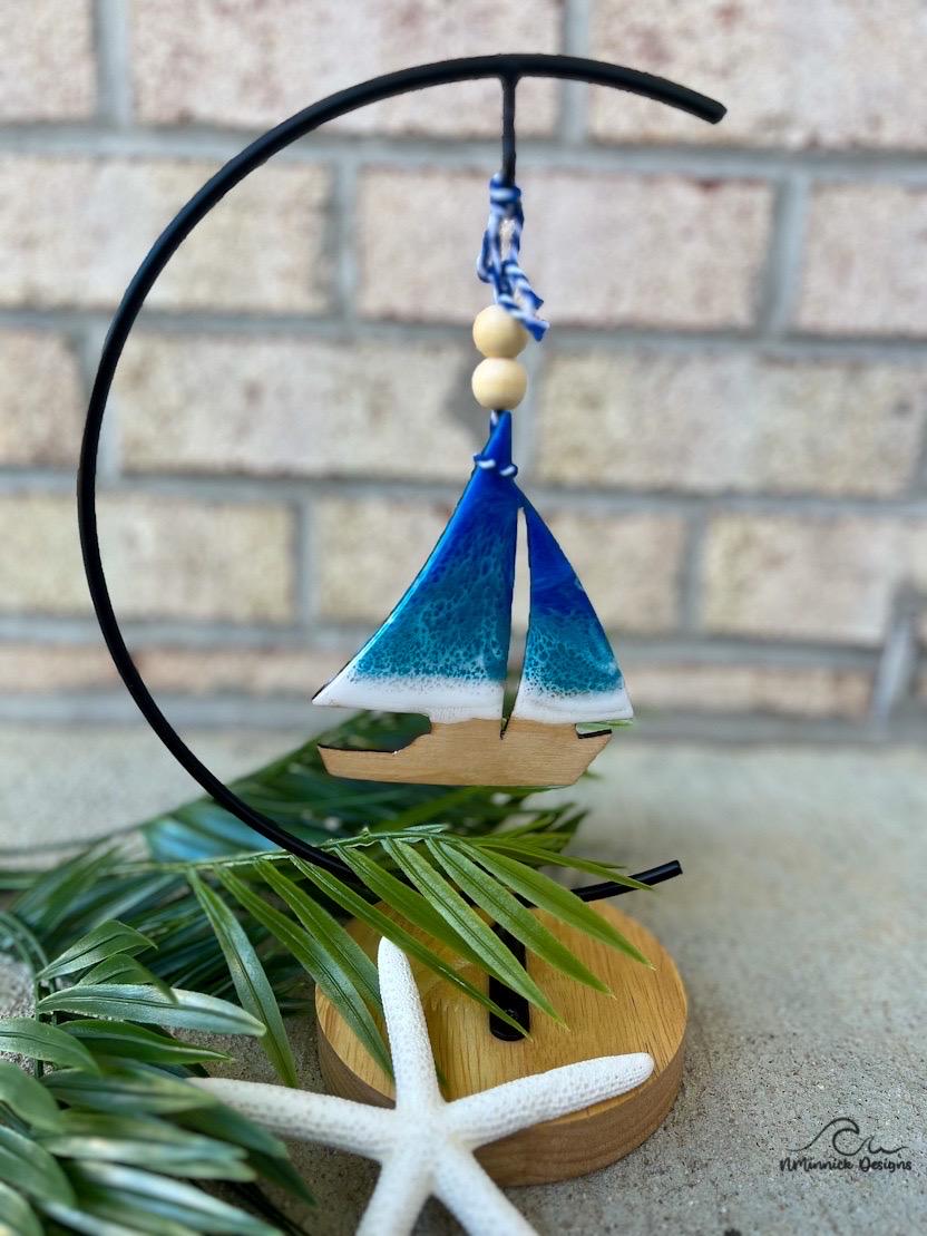Sailboat Ocean Resin Ornament, Sailing Decor, Boat Ornament, Christmas Tree Decoration, Stocking Stuffer
