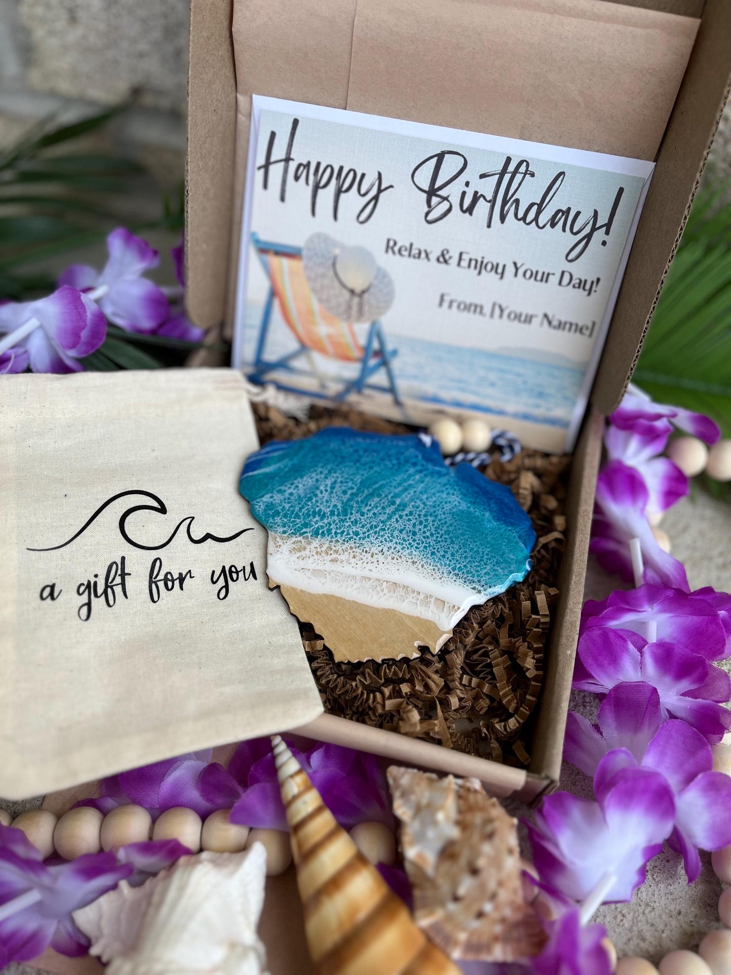 Hawaii Island Ocean Resin Ornament Gift Box with Custom Bag and Card, Coastal Decor, Hawaii Gifts, Ocean Lover Gifts, Eco-Friendly Packaging
