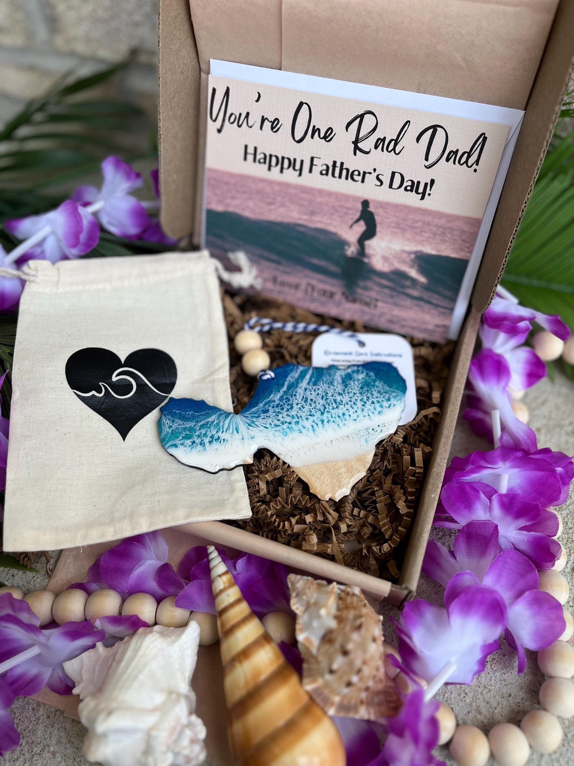 Hawaii Island Ocean Resin Ornament Gift Box with Custom Bag and Card, Coastal Decor, Hawaii Gifts, Ocean Lover Gifts, Eco-Friendly Packaging