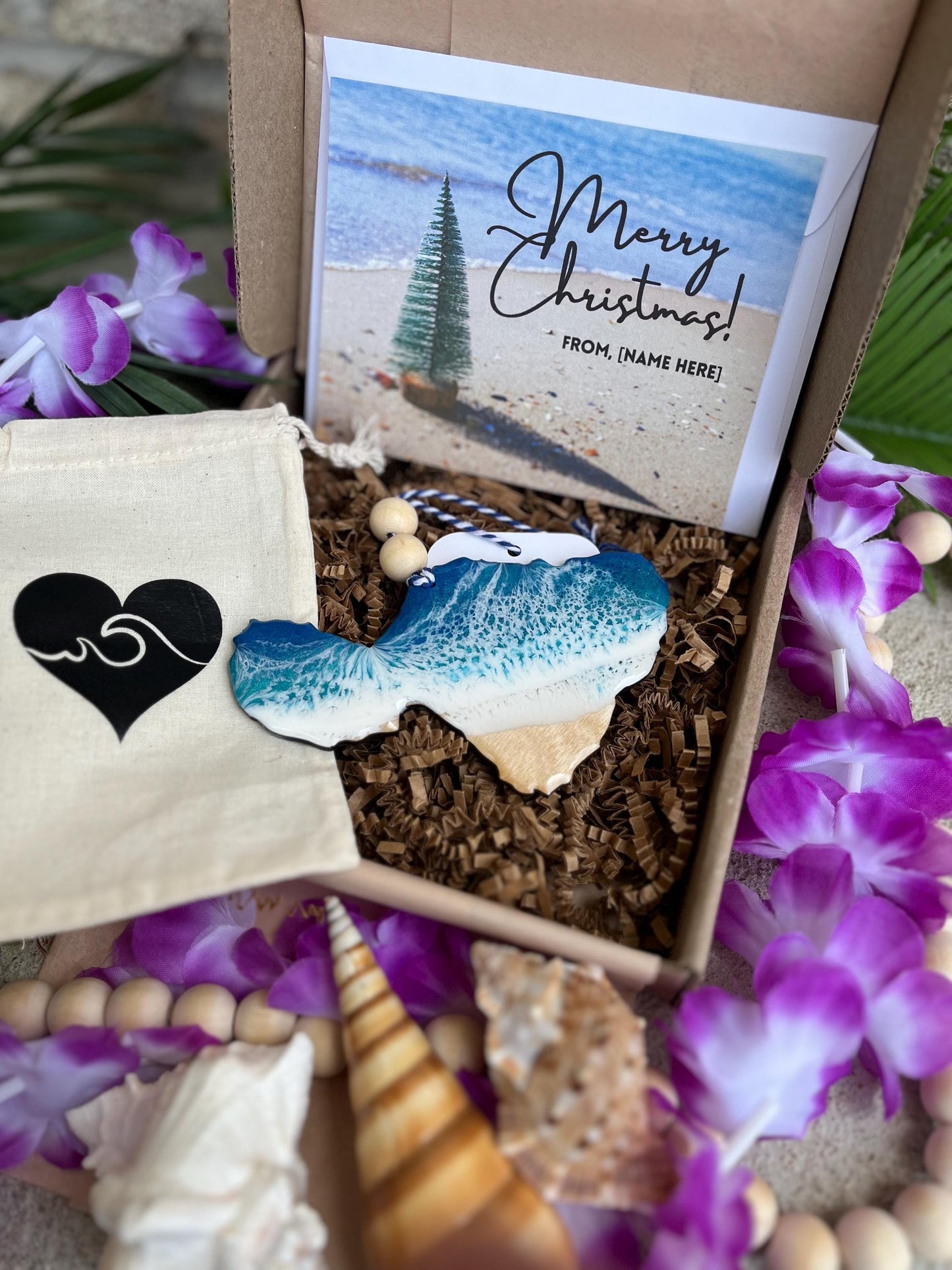 Hawaii Island Ocean Resin Ornament Gift Box with Custom Bag and Card, Coastal Decor, Hawaii Gifts, Ocean Lover Gifts, Eco-Friendly Packaging
