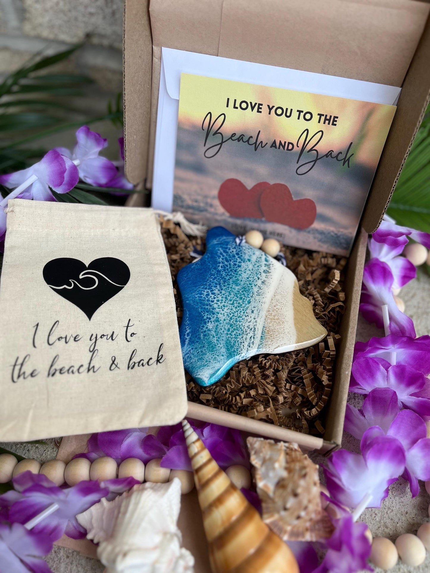 Hawaii Island Ocean Resin Ornament Gift Box with Custom Bag and Card, Coastal Decor, Hawaii Gifts, Ocean Lover Gifts, Eco-Friendly Packaging