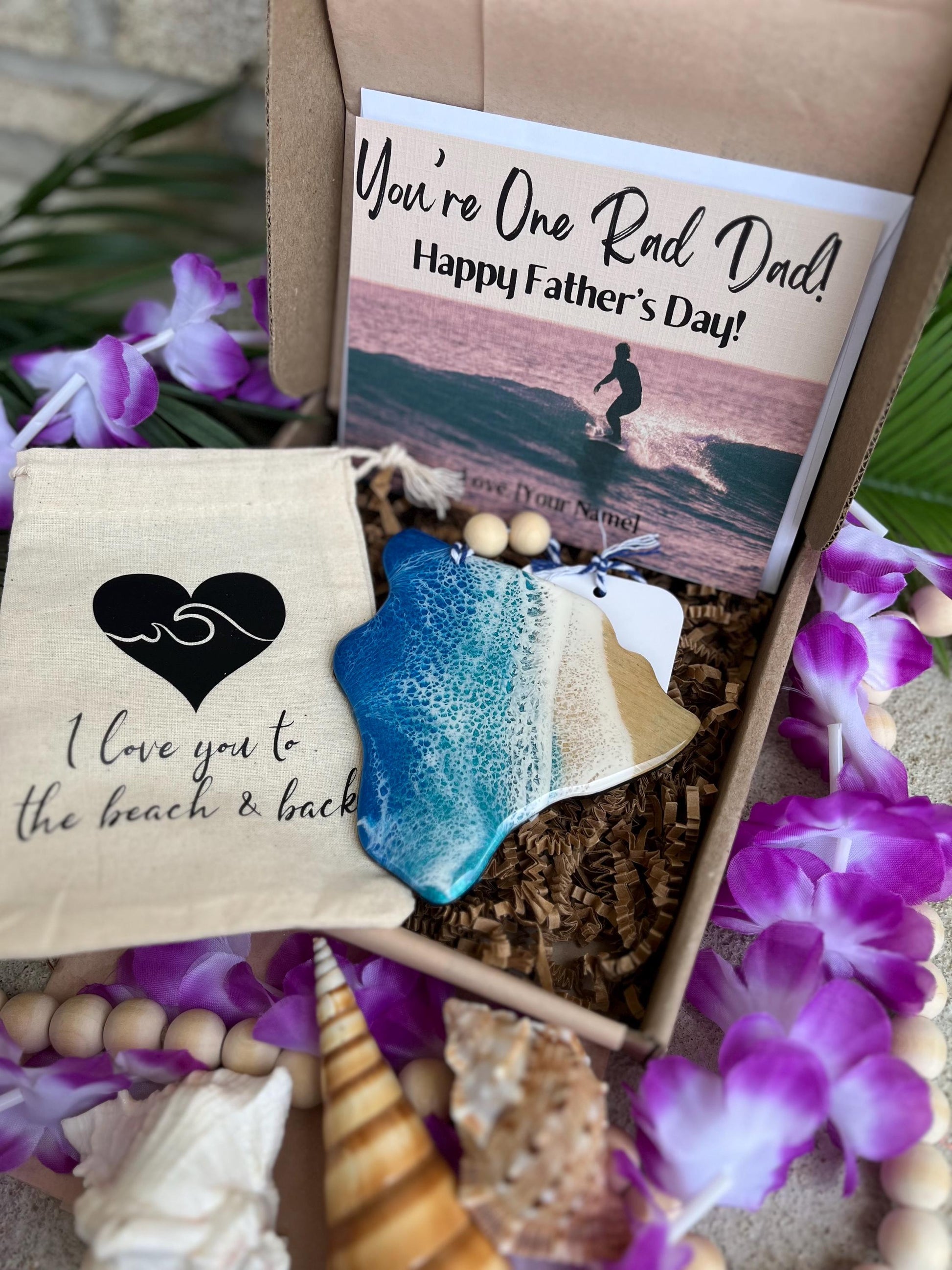 Hawaii Island Ocean Resin Ornament Gift Box with Custom Bag and Card, Coastal Decor, Hawaii Gifts, Ocean Lover Gifts, Eco-Friendly Packaging