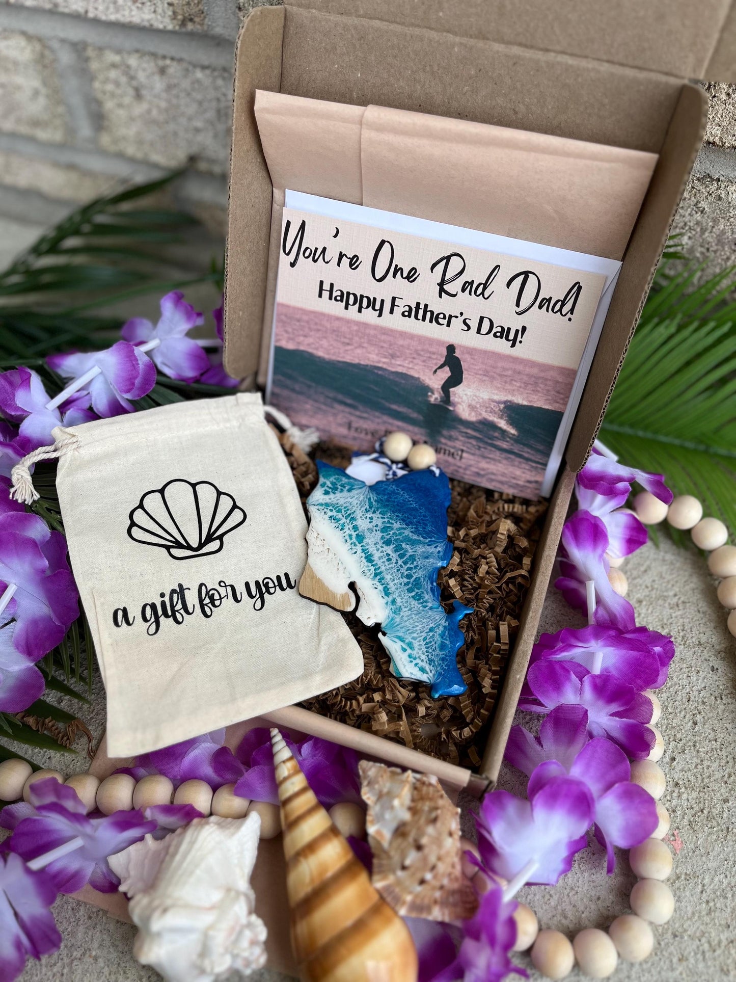 Hawaii Island Ocean Resin Ornament Gift Box with Custom Bag and Card, Coastal Decor, Hawaii Gifts, Ocean Lover Gifts, Eco-Friendly Packaging