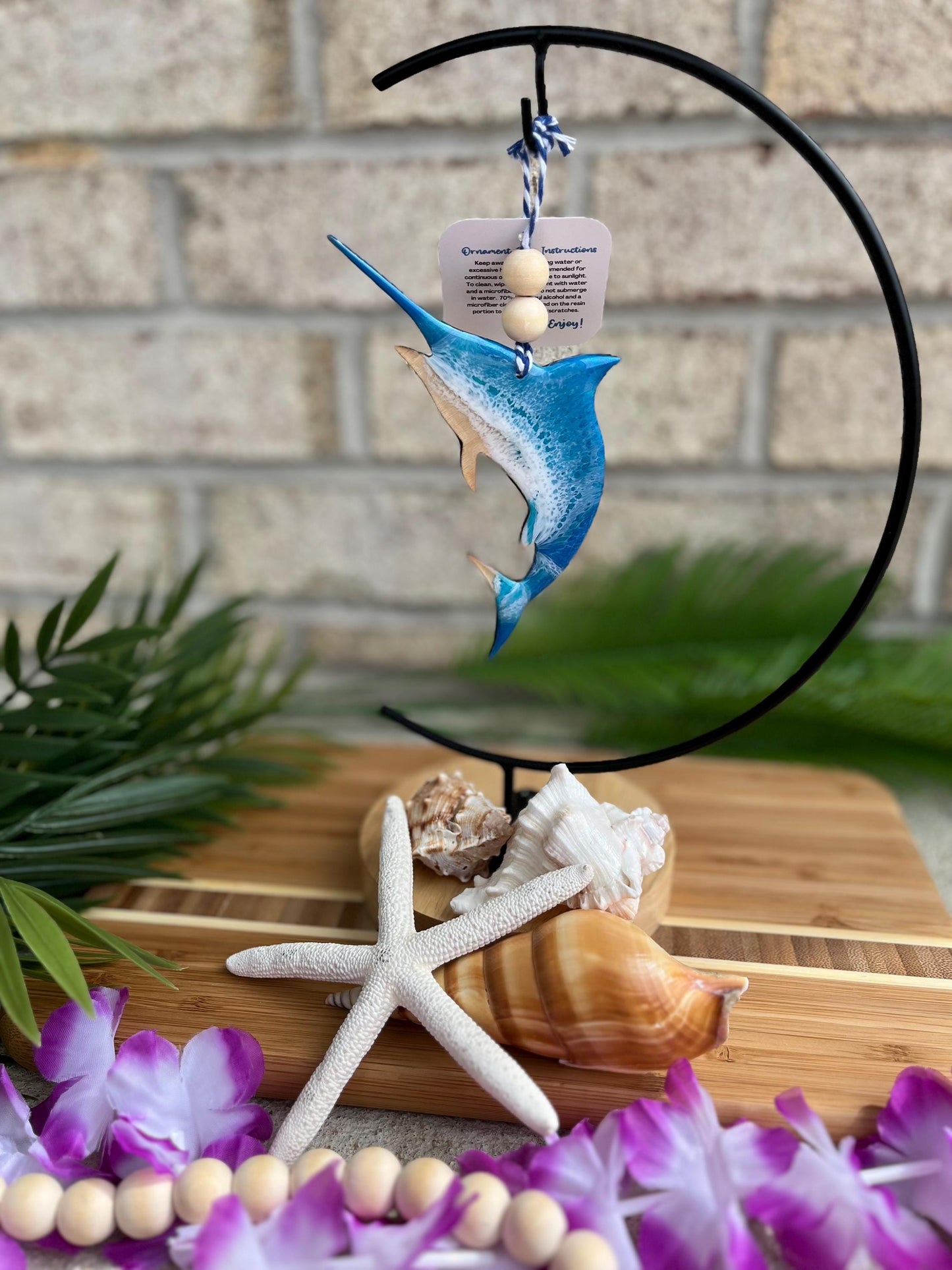 Marlin Ocean Ornament hanging on an ornament hook