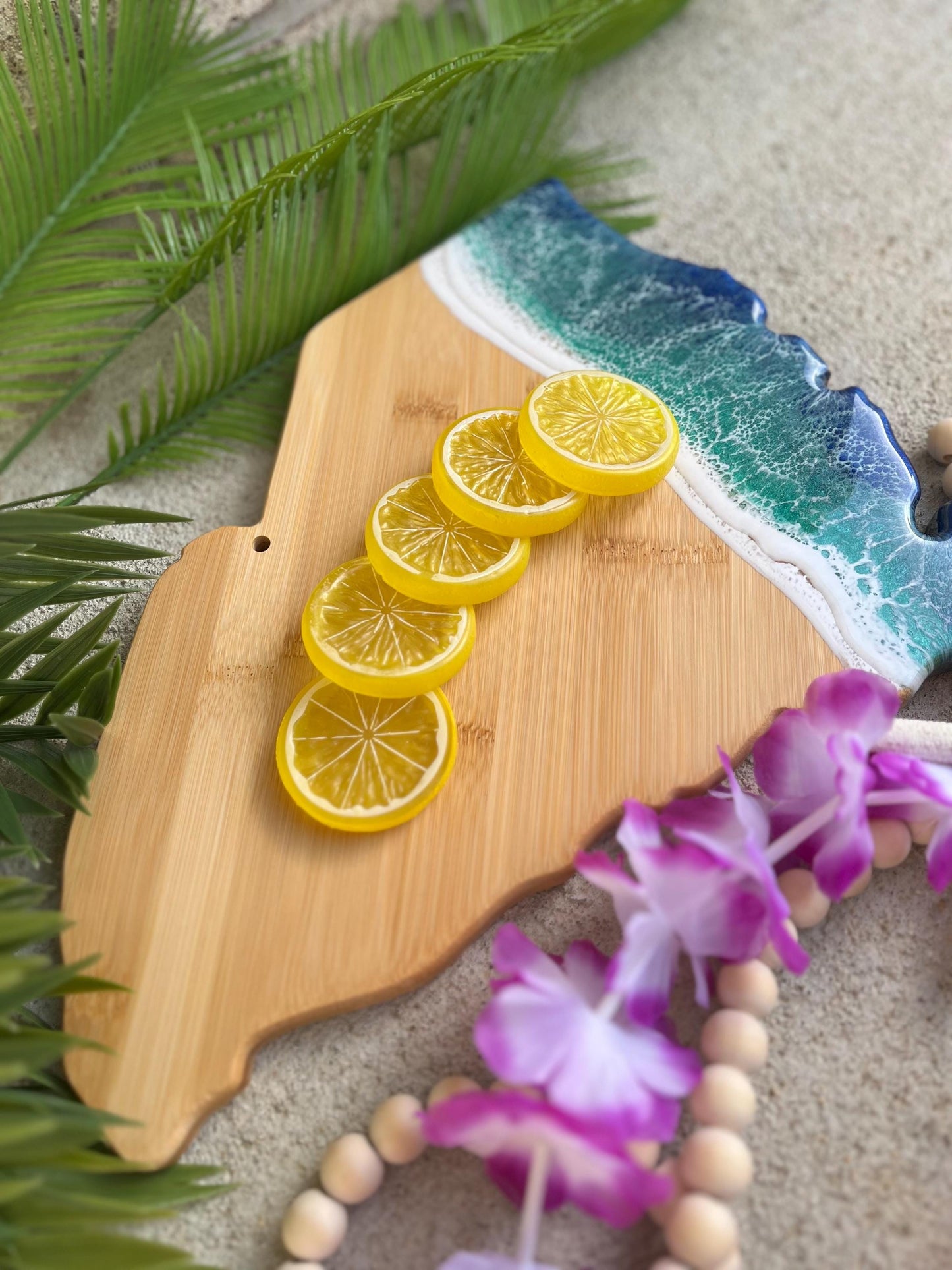 South Carolina Bamboo Serving Board with Ocean Resin Art, State Shaped Charcuterie Board, Coastal Beach House Decor, Hilton Head Gift