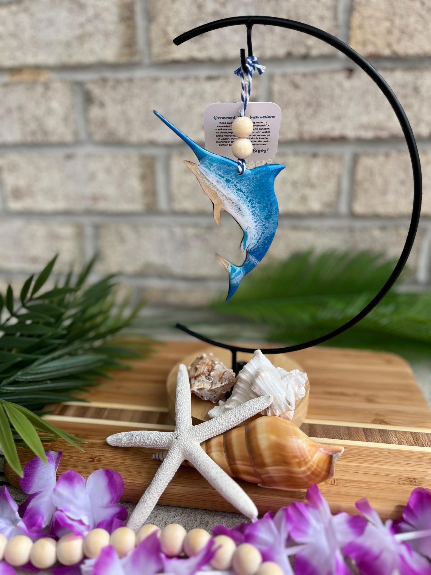 Marlin Ocean Ornament hanging on an ornament hook