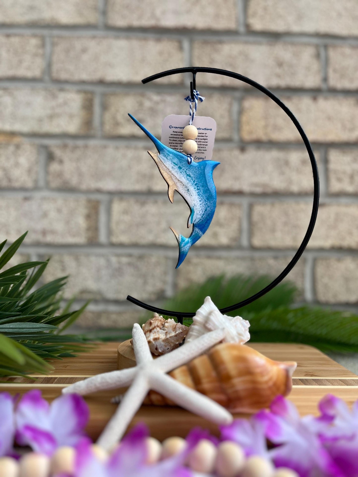 Marlin Ocean Ornament hanging on an ornament hook