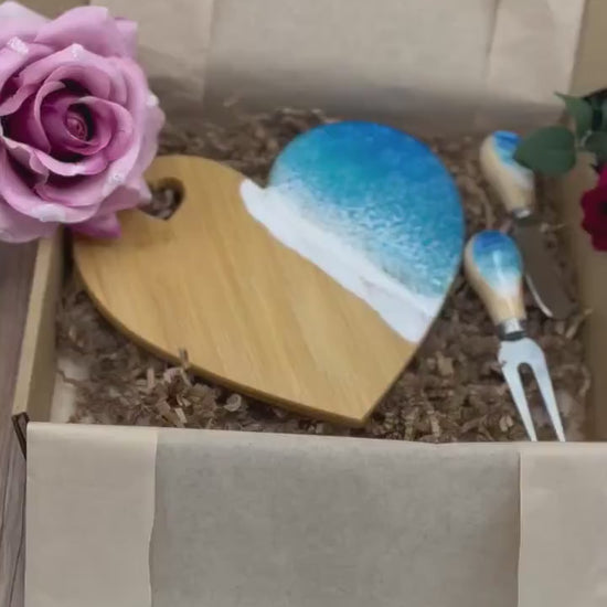Ocean Resin Heart Shaped Cheese Tray, Valentine Gift Set, Charcuterie Board, Beach Lover Gift, Valentines Gift, Coastal Gift