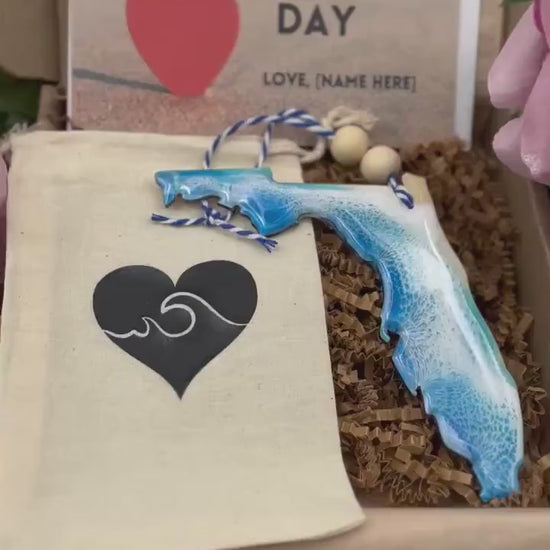 Florida Ornament, Valentines Day Gift Box with Custom Card and Ornament Keeper, Florida Art
