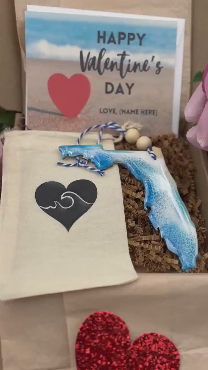 Florida Ornament, Valentines Day Gift Box with Custom Card and Ornament Keeper, Florida Art