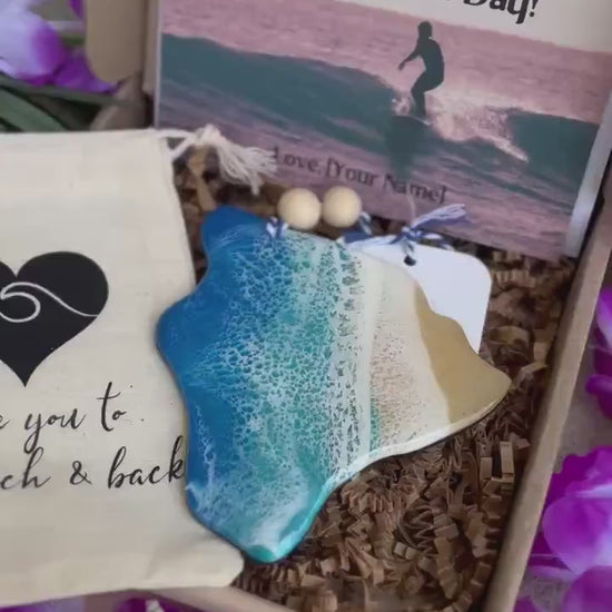 Hawaii Island Ocean Resin Ornament Gift Box with Custom Bag and Card, Coastal Decor, Hawaii Gifts, Ocean Lover Gifts, Eco-Friendly Packaging