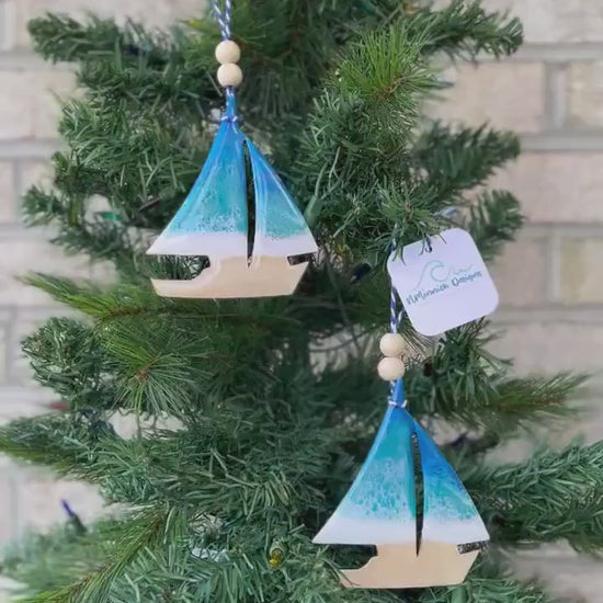 Sailboat Ocean Resin Ornament, Sailing Decor, Boat Ornament, Christmas Tree Decoration, Stocking Stuffer