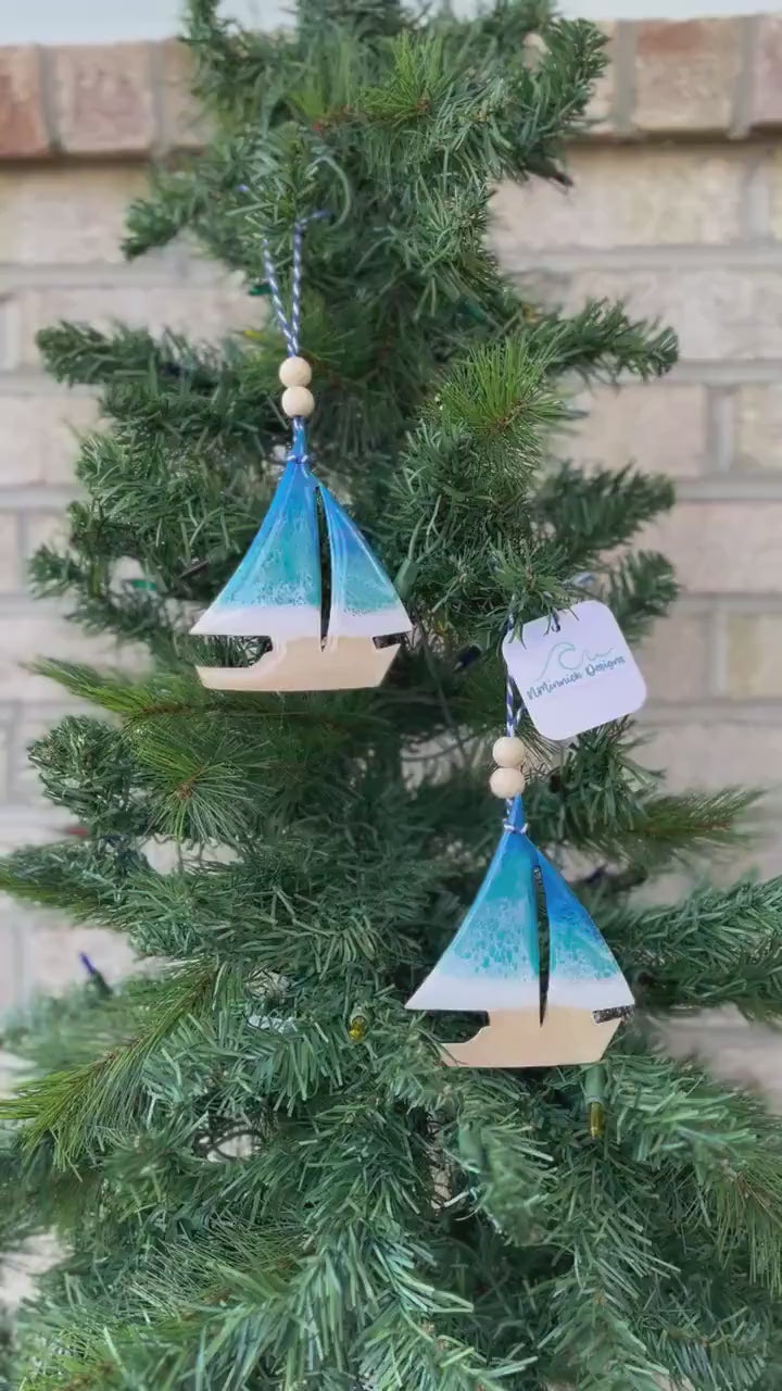 Sailboat Ocean Resin Ornament, Sailing Decor, Boat Ornament, Christmas Tree Decoration, Stocking Stuffer