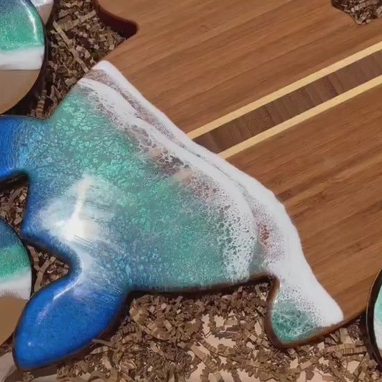 Sea Turtle Serving Board and Coaster Christmas Gift Box, Ocean Resin Art, Sea Turtle Decor, Beach Gifts