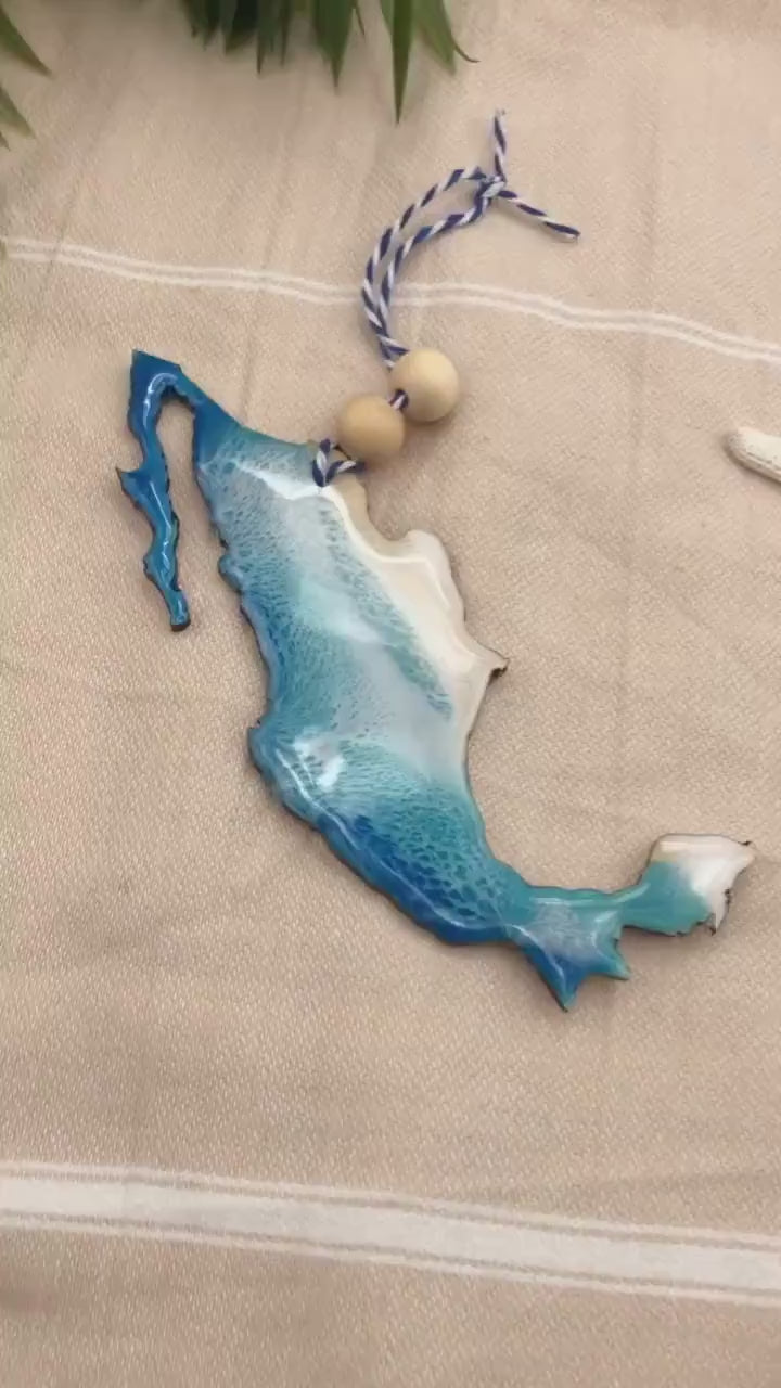 Mexico Christmas Ornament, Ocean Resin Art, Mexico Map, Travel Gift, Cinco De Mayo, Cabo Ornament, Destination Wedding Ornament