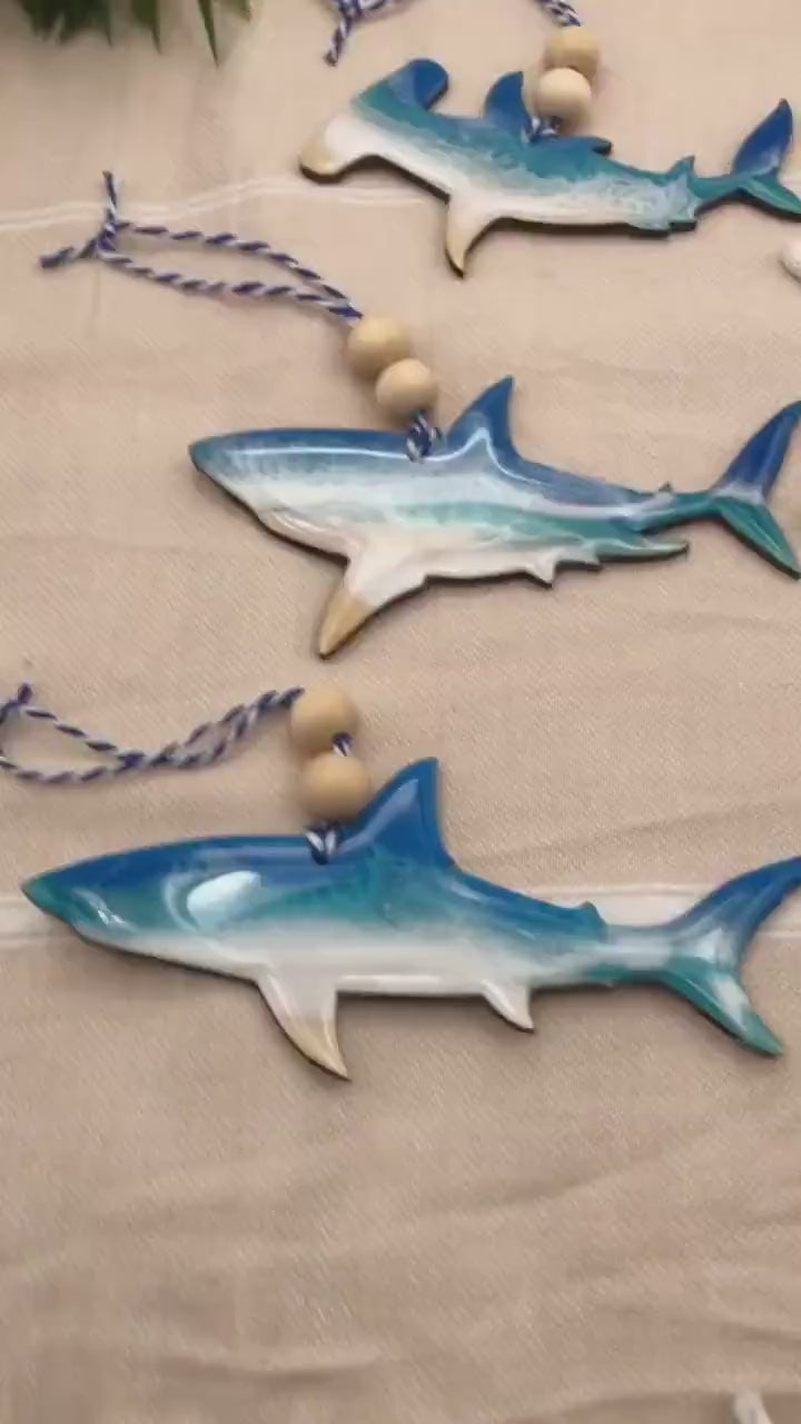 Shark Ornament, Shark Decor, Ocean Resin, Marine Biology Gift, Great White, Birthday Gifts, Christmas Ornament, Shark Week