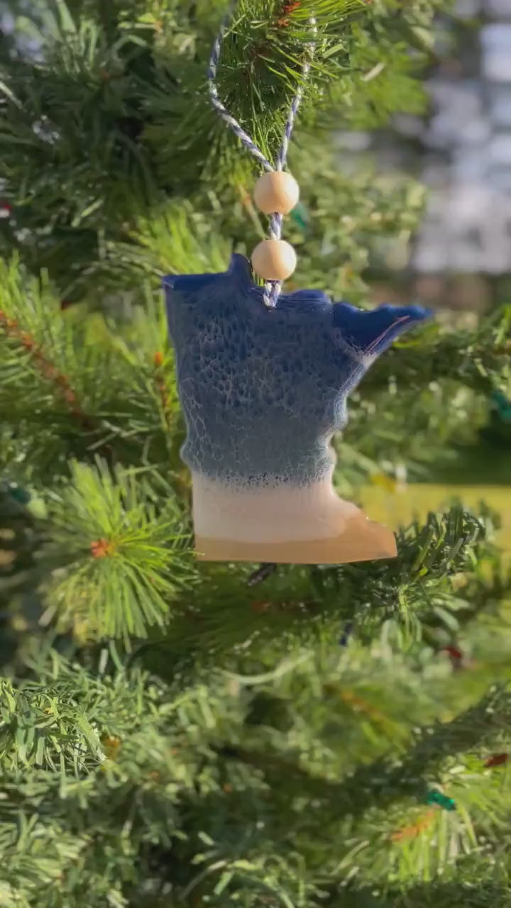 Minnesota Lake Ornament, Handmade Gift, Lake Superior, Lake House Decor, State Ornament, Resin Art