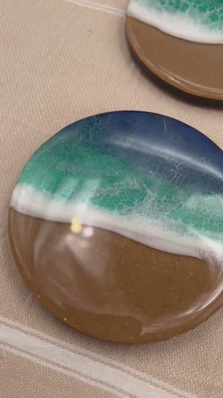Blue and Green Beach Resin Coaster Set, Resin Coasters, Ocean Resin Coasters, Drink Coasters, Coaster Set