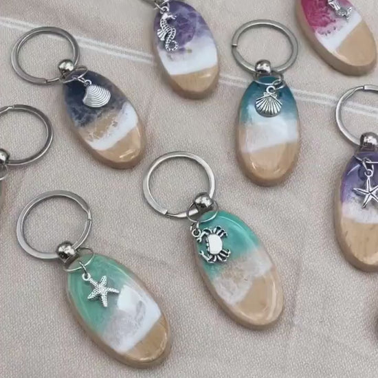 Resin Keychain, Ocean Resin Art, Beach Keychain, Wood Keychain, Custom Keychain, Key Ring, Surfer Gift, Birthday Gift