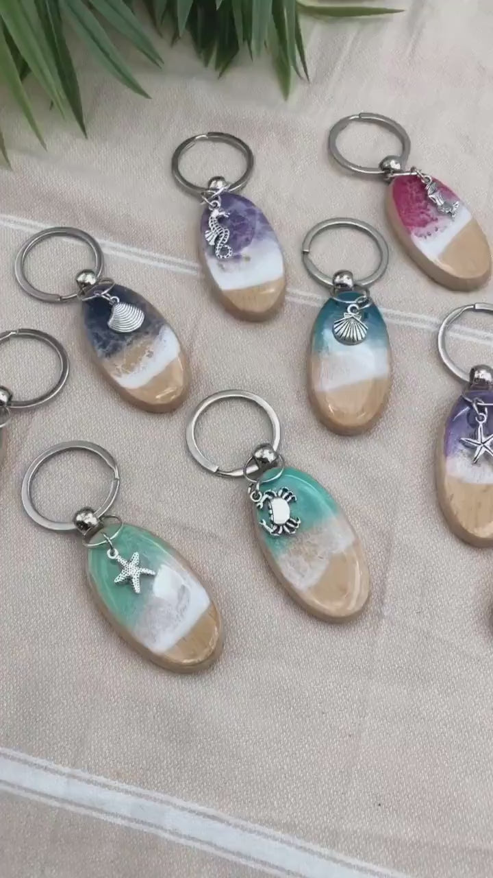 Resin Keychain, Ocean Resin Art, Beach Keychain, Wood Keychain, Custom Keychain, Key Ring, Surfer Gift, Birthday Gift