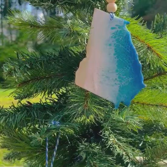 Georgia Ocean Resin Art Ornament with Keepsake Ornament Gift Bag and Custom Card, Beach Gifts, Christmas Ornaments, Beach Ornaments