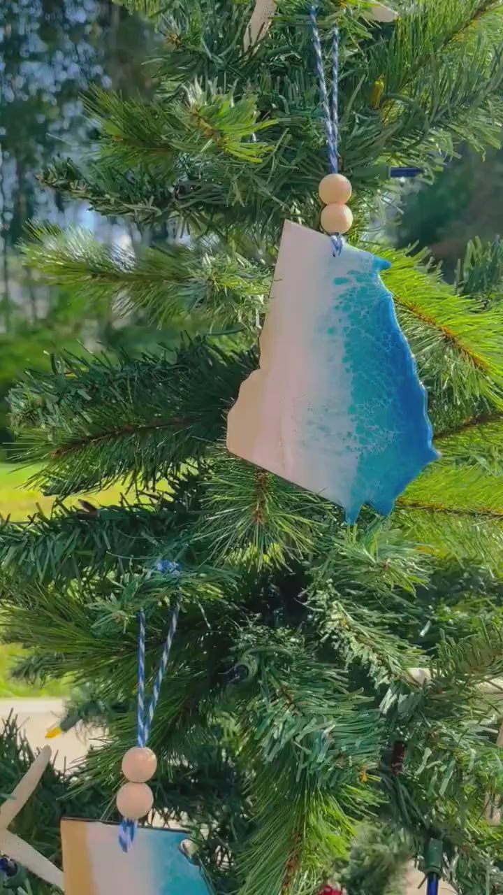 Georgia Ocean Resin Art Ornament with Keepsake Ornament Gift Bag and Custom Card, Beach Gifts, Christmas Ornaments, Beach Ornaments