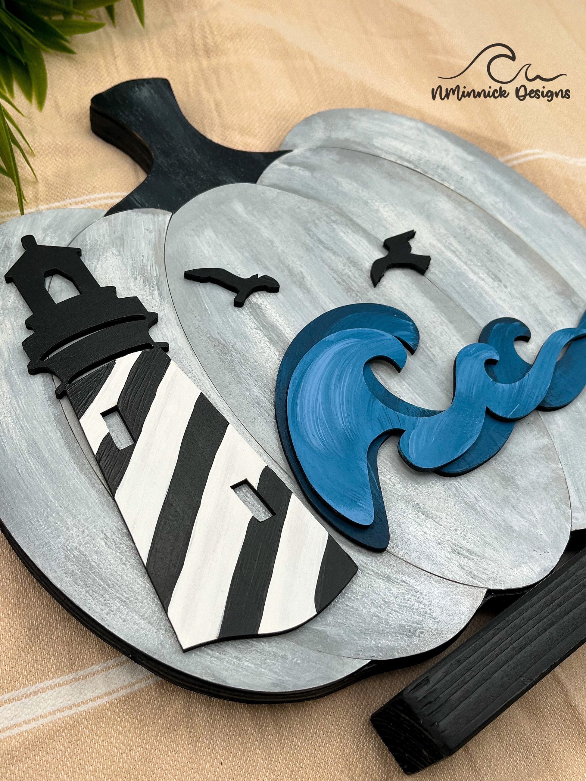 Lighthouse Coastal Wood Pumpkin, Hand Painted Pumpkins, Lighthouse Decor, Fall Pumpkin Décor, Hatteras Lighthouse Decor