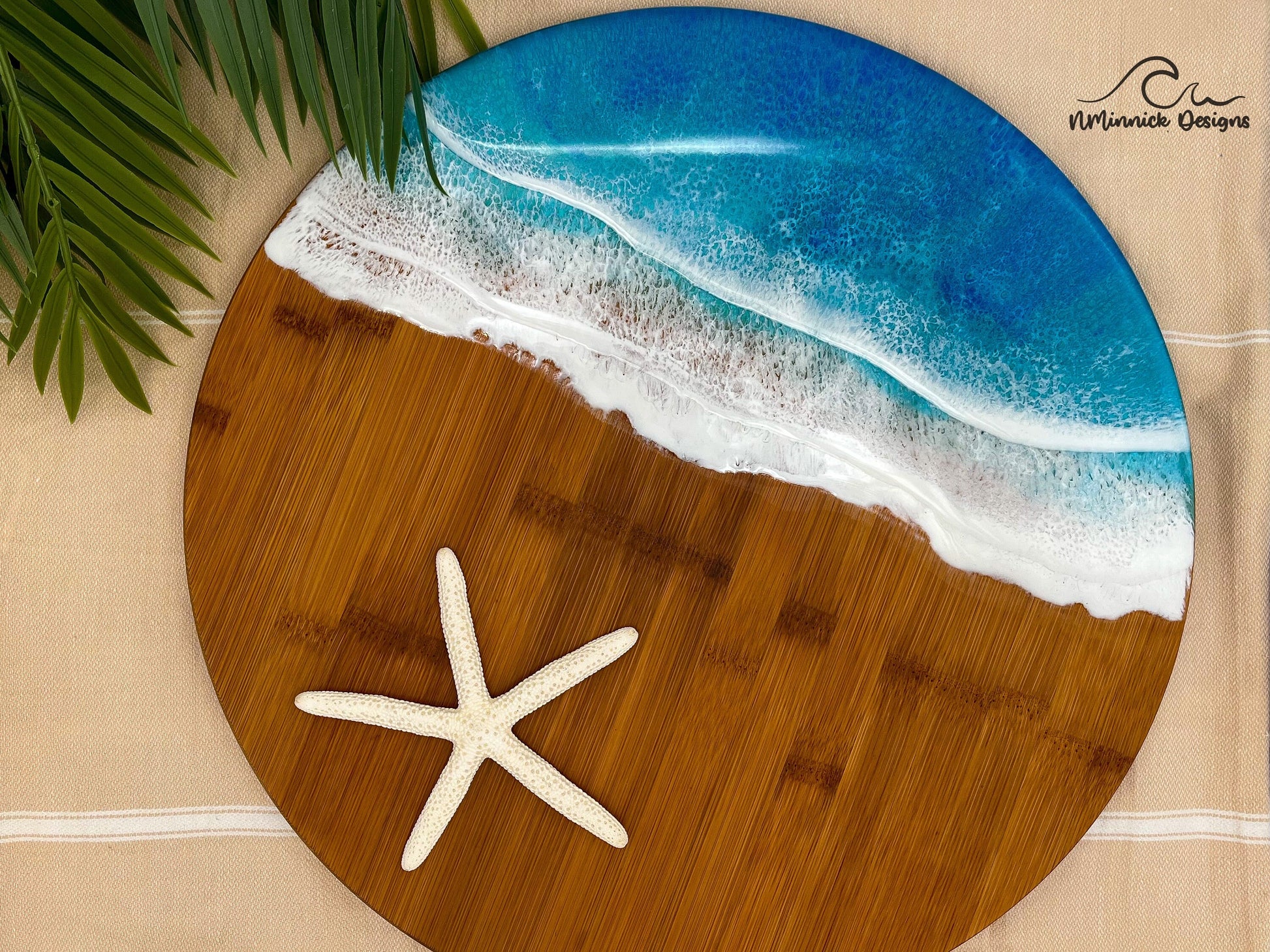 Coastal Lazy Susan, Resin Waves, Decorative Tray, Counter Organizer, Turn Table, Resin Lazy Susan, Coastal Kitchen Decor