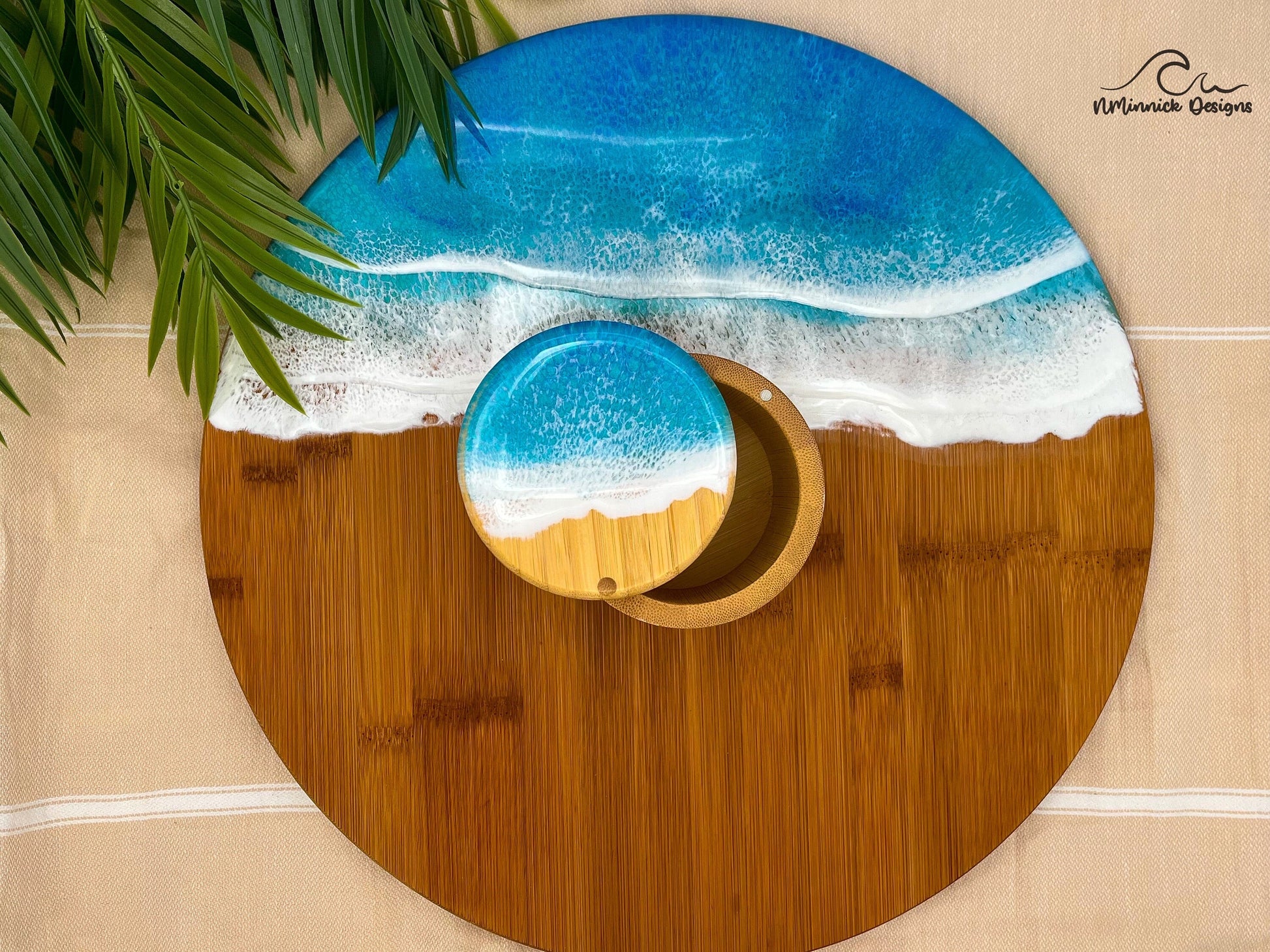 Coastal Lazy Susan, Resin Waves, Decorative Tray, Counter Organizer, Turn Table, Resin Lazy Susan, Coastal Kitchen Decor