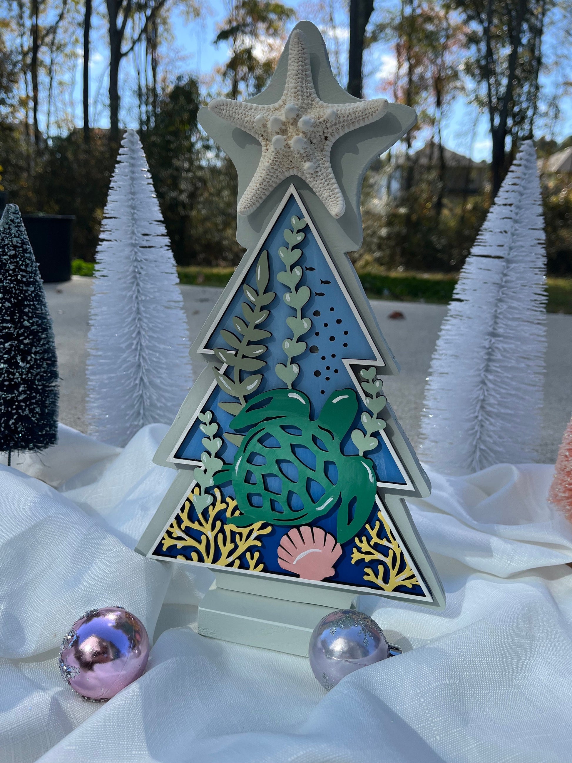 Wooden Coastal Christmas Tree, Christmas Turtle, Under the Sea, Sea Turtle Decor, Beach Christmas Tree, Table Decor