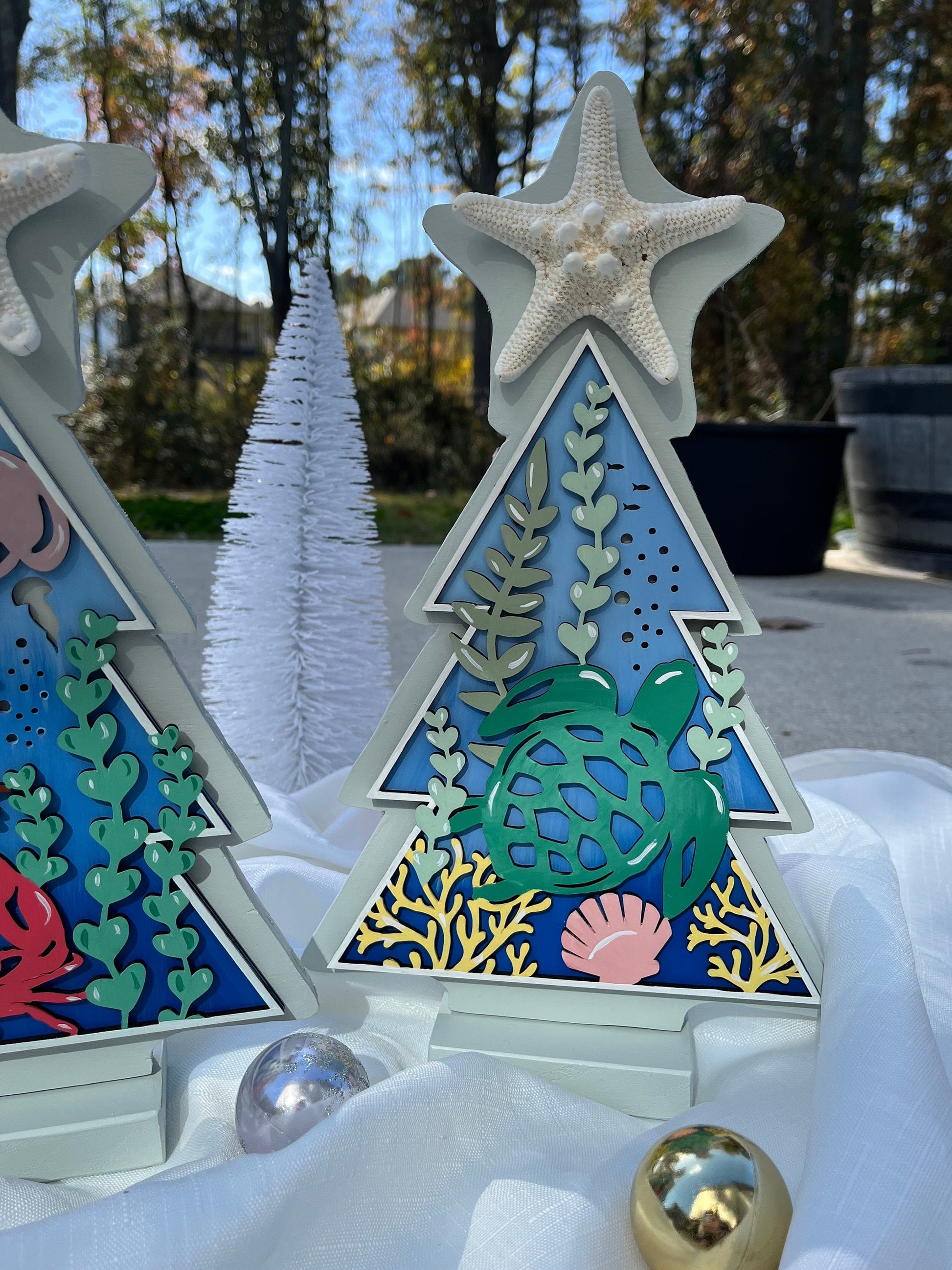 Wooden Coastal Christmas Tree, Christmas Turtle, Under the Sea, Sea Turtle Decor, Beach Christmas Tree, Table Decor