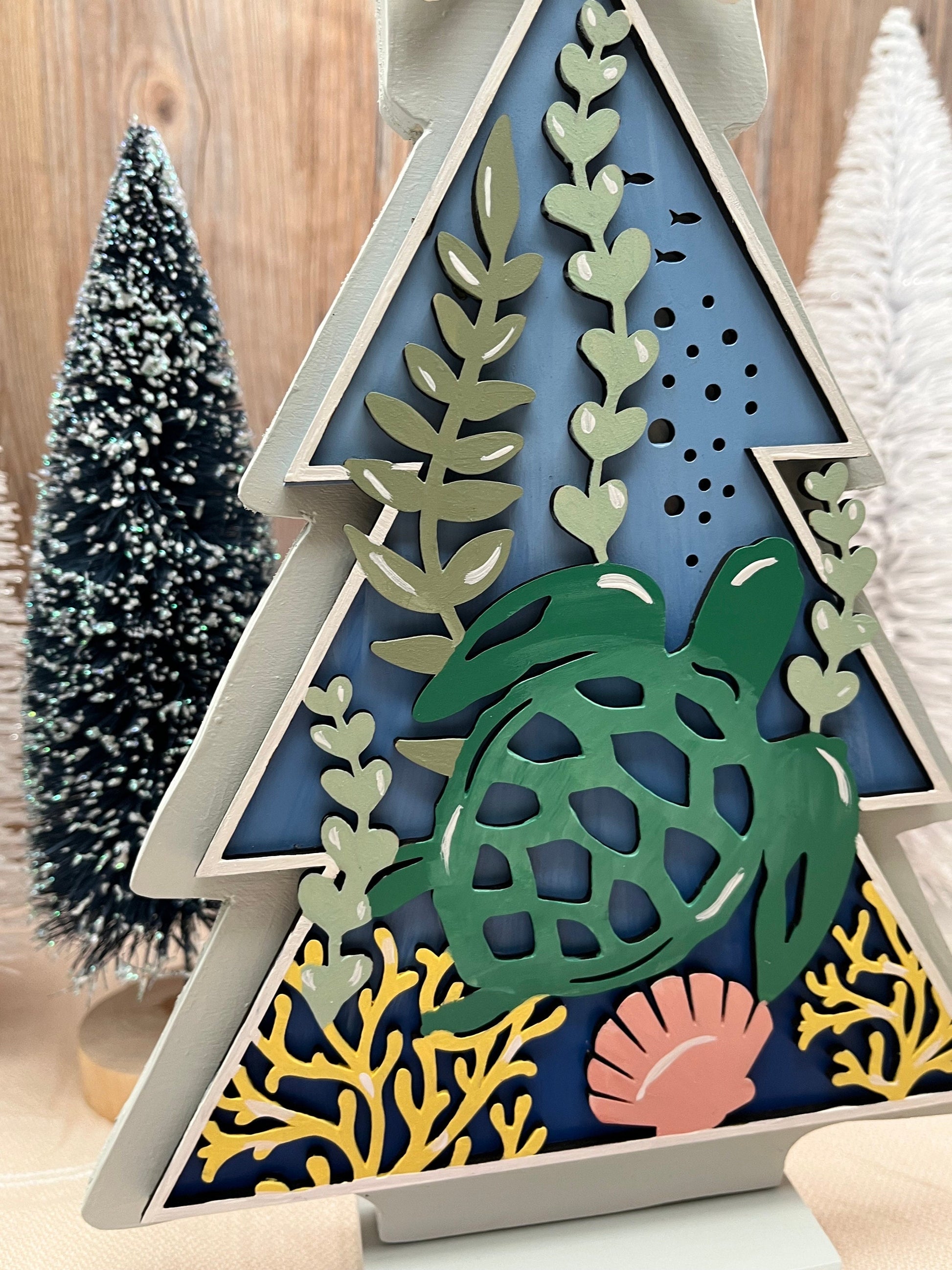Wooden Coastal Christmas Tree, Christmas Turtle, Under the Sea, Sea Turtle Decor, Beach Christmas Tree, Table Decor