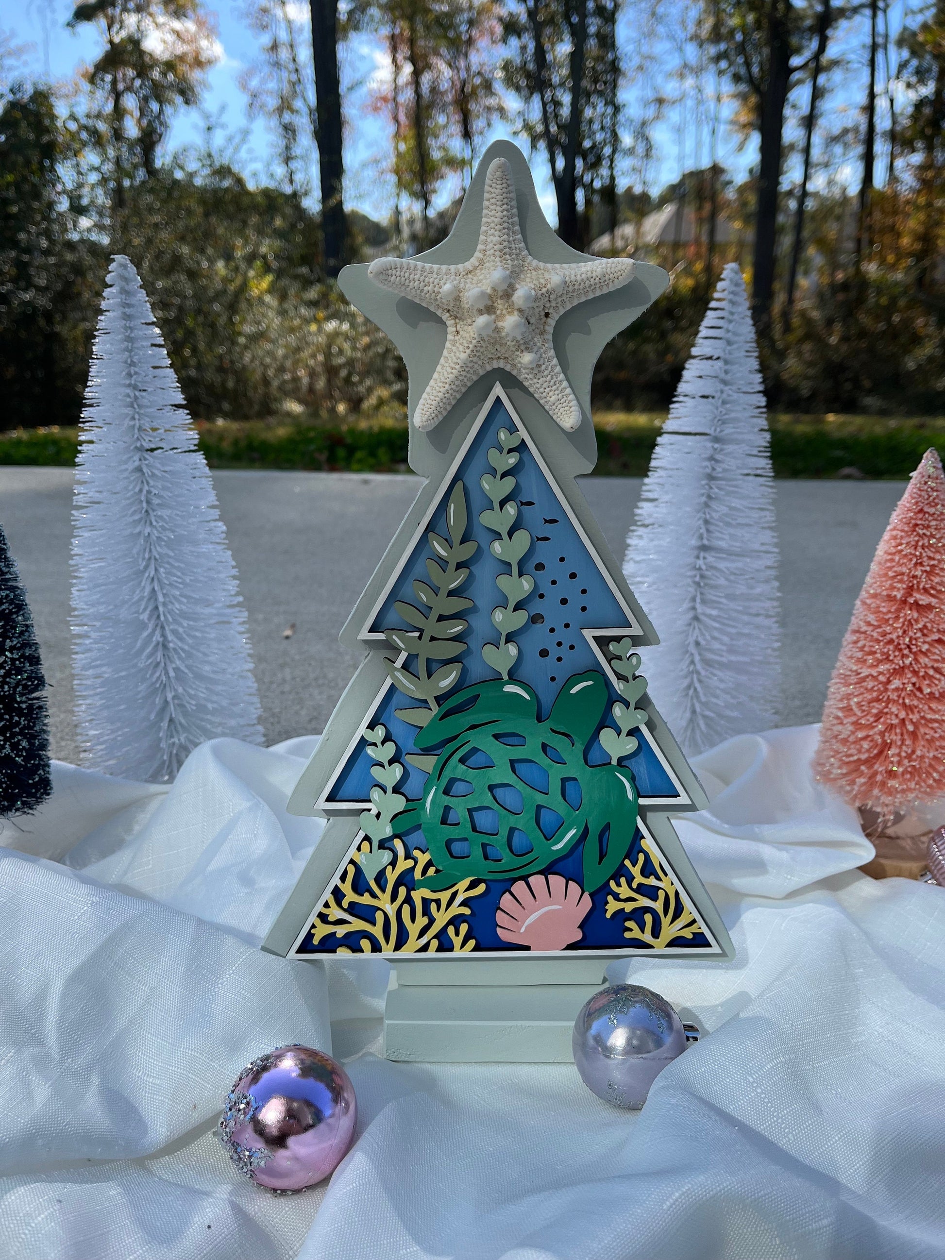 Wooden Coastal Christmas Tree, Christmas Turtle, Under the Sea, Sea Turtle Decor, Beach Christmas Tree, Table Decor